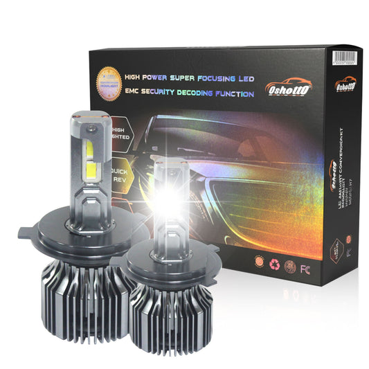 Oshotto H4 150W High Power Car LED Bulbs 7500Lm 6500K Car Headlight Bulb Halogen Replacement - Superior Brightness, Cool White Light