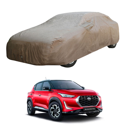 Oshotto Brown 100% Waterproof Car Body Cover with Mirror Pockets For Nissan Magnite