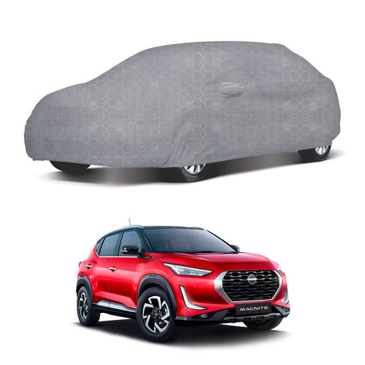 Oshotto 100% Dust Proof, Water Resistant Grey Car Body Cover with Mirror Pockets For Nissan Magnite