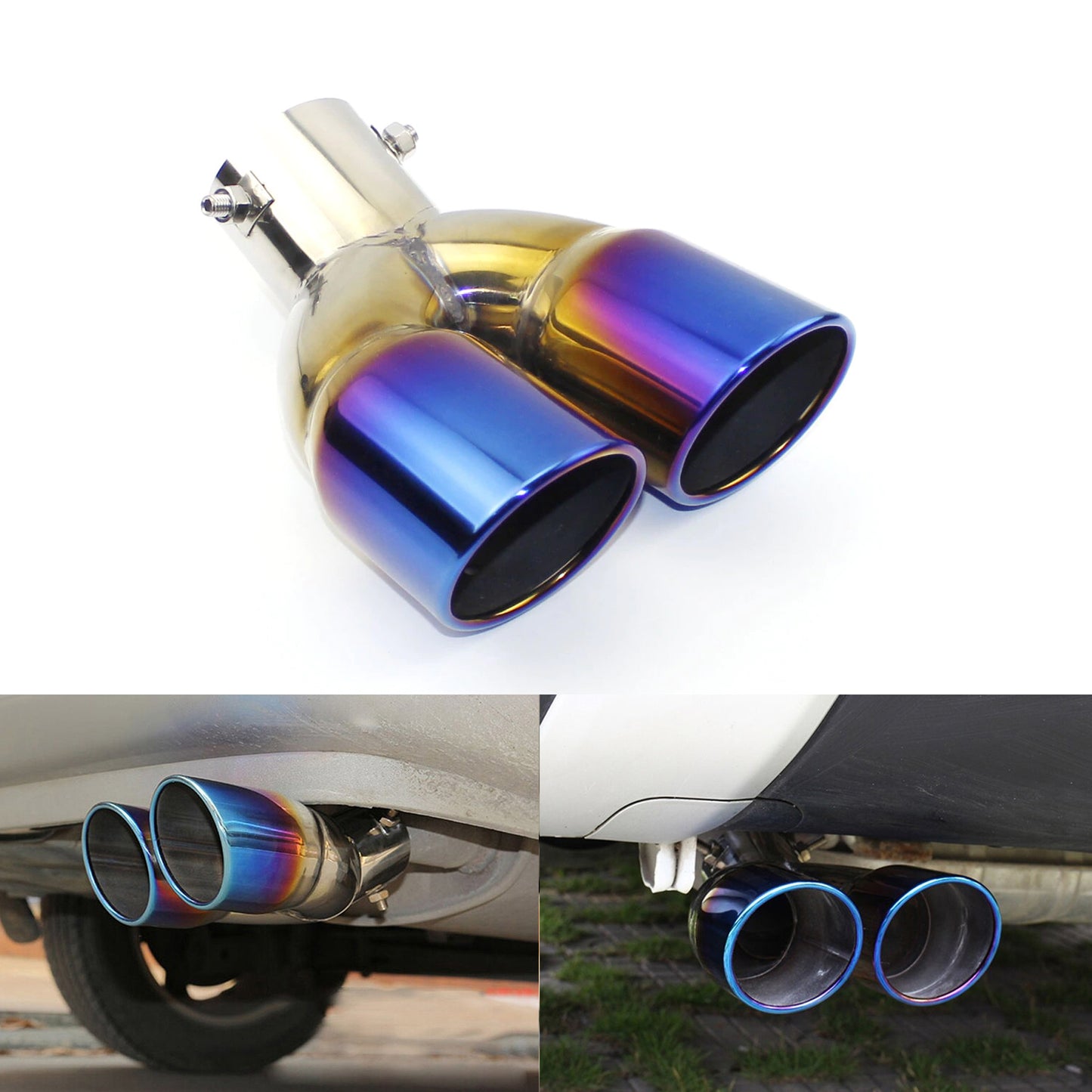 Oshotto Stainless Steel Dual Pipe SS-012 Car Exhaust Muffler Silencer Cover (Multicolor)