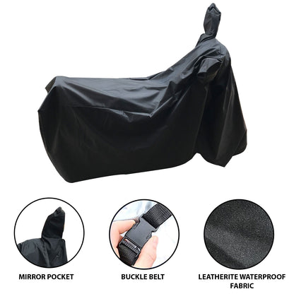 Oshotto Dust and Water Proof Double Mirror Pocket Leatherite Bike Body Cover for All Bikes (Black)