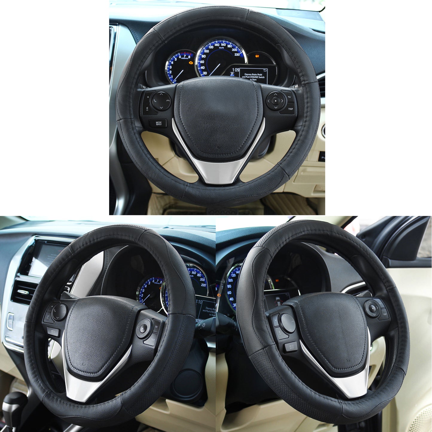 Oshotto SC-005 Leather Car Steering Cover (Black,Medium)