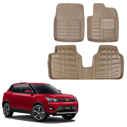 Oshotto 4D Artificial Leather Car Floor Mats For Mahindra XUV 300 - Set of 3 (2 Pieces Front & one Long Single Rear PC) - Beige