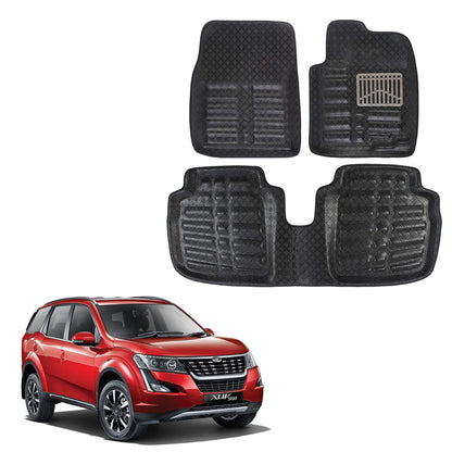 Oshotto 4D Artificial Leather Car Floor Mats For Mahindra Xuv-500 - Set of 4 (Complete Mat with Third Row) - Black