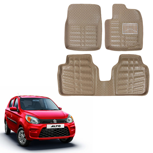 Oshotto 4D Artificial Leather Car Floor Mats For Maruti Suzuki Alto - Set of 3 (2 pcs Front & one Long Single Rear pc) - Beige