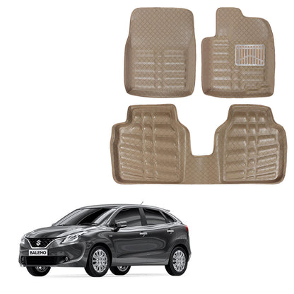 Oshotto 4D Beige Car Tray Mats For Maruti Suzuki Baleno 2015-2022 - Set of 3 (2 pcs Front & one Long Single Rear pc)