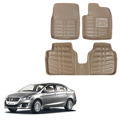 Oshotto 4D Artificial Leather Car Floor Mats For Maruti Suzuki Ciaz (Set of 3) - Beige