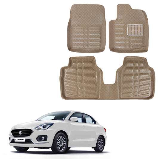 Oshotto 4D Artificial Leather Car Floor Mats For Maruti Suzuki Swift Dzire 2008-2016 - Set of 3 (2 pcs Front & one Long Single Rear pc) - Beige