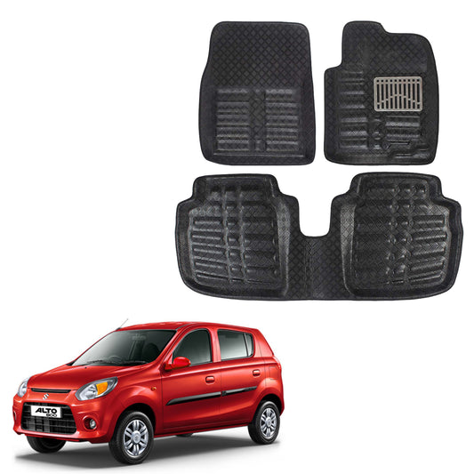 Oshotto 4D Artificial Leather Car Floor Mats For Maruti Suzuki Alto 800 - Set of 3 (2 pcs Front & one Long Single Rear pc) - Black