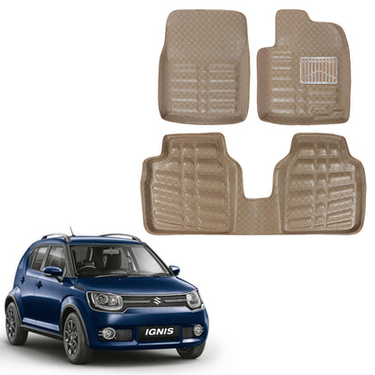 Oshotto 4D Artificial Leather Car Floor Mats For Maruti Suzuki Ignis - Set of 3 (2 pcs Front & one Long Single Rear pc) - Beige