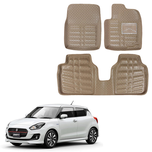 Oshotto 4D Artificial Leather Car Floor Mats For Maruti Suzuki Suzuk Swift 2018-2023 - Set of 3 (2 pcs Front & one Long Single Rear pc) - Beige