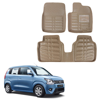 Oshotto 4D Artificial Leather Car Floor Mats For Maruti Suzuki WagonR 2019-2023 - Set of 3 (2 pcs Front & one Long Single Rear pc) - Beige