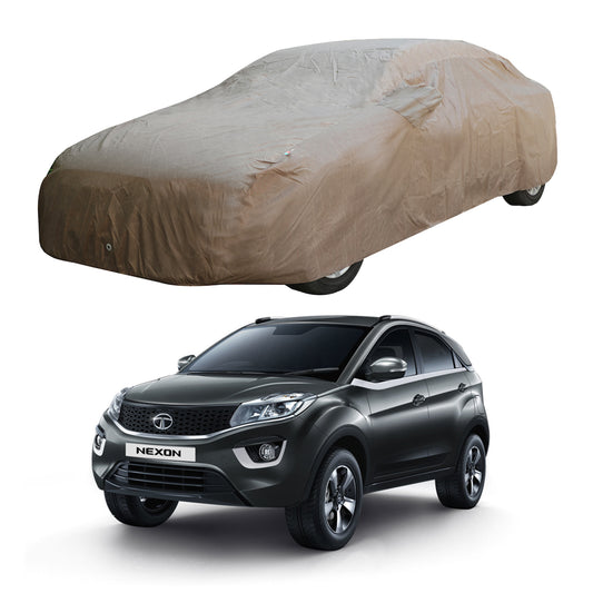 Oshotto Brown 100% Waterproof Car Body Cover with Mirror Pockets for Tata Nexon