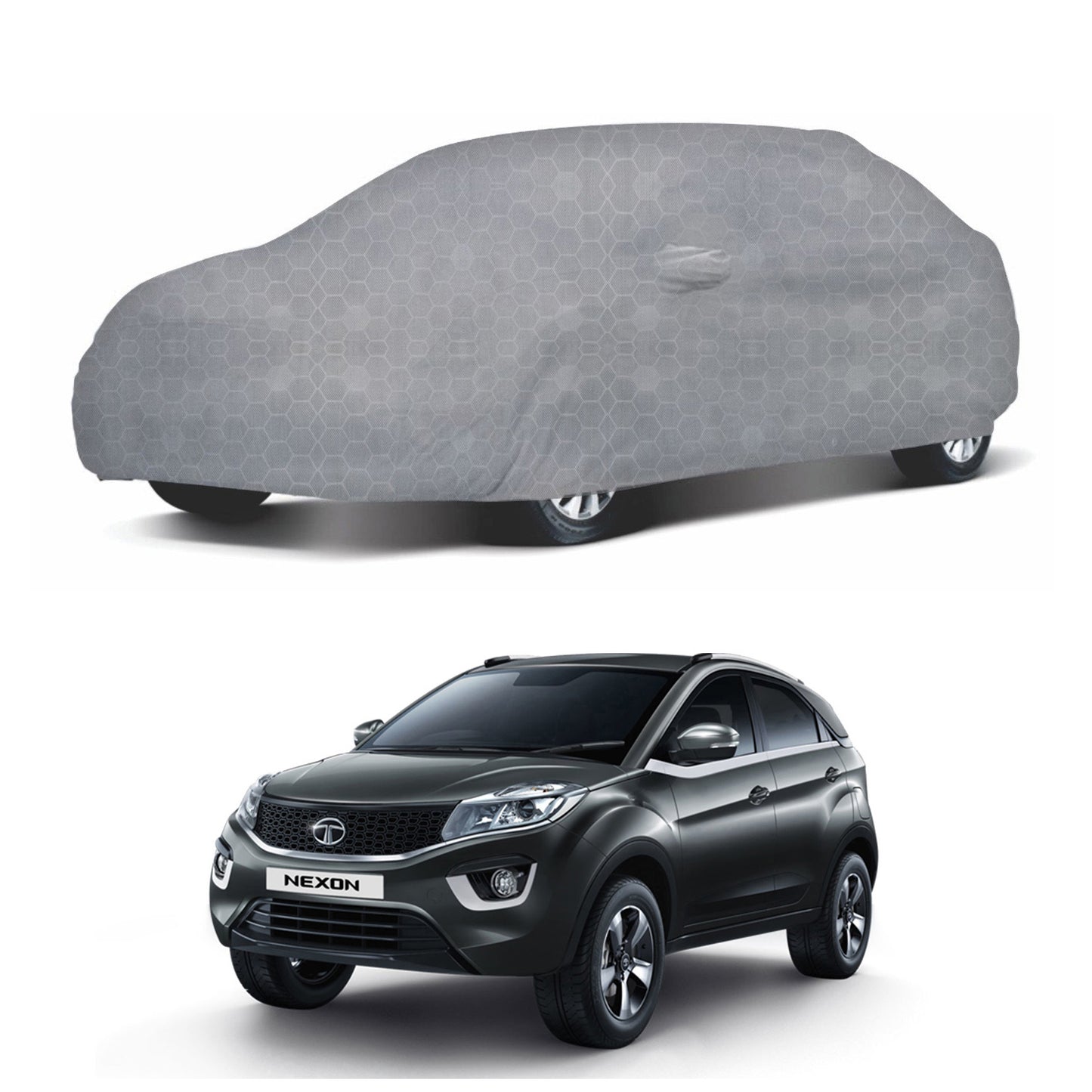 Oshotto 100% Dust Proof, Water Resistant Grey Car Body Cover with Mirror Pocket for Tata Nexon