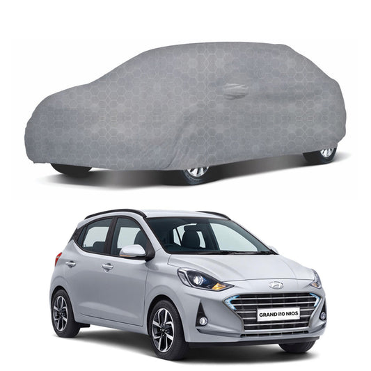 Oshotto 100% Dust Proof, Water Resistant Grey Car Body Cover with Mirror Pocket For Hyundai i10 Nios