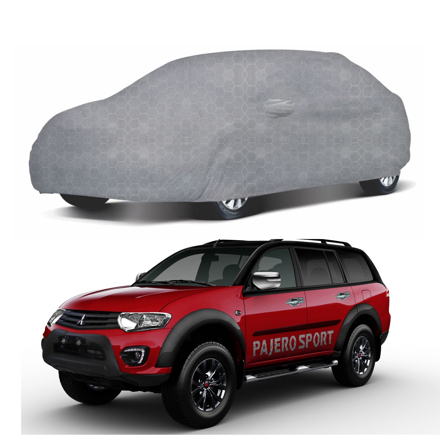 Oshotto 100% Dust Proof, Water Resistant Grey Car Body Cover with Mirror Pocket For Mitsubishi Pajero Sport