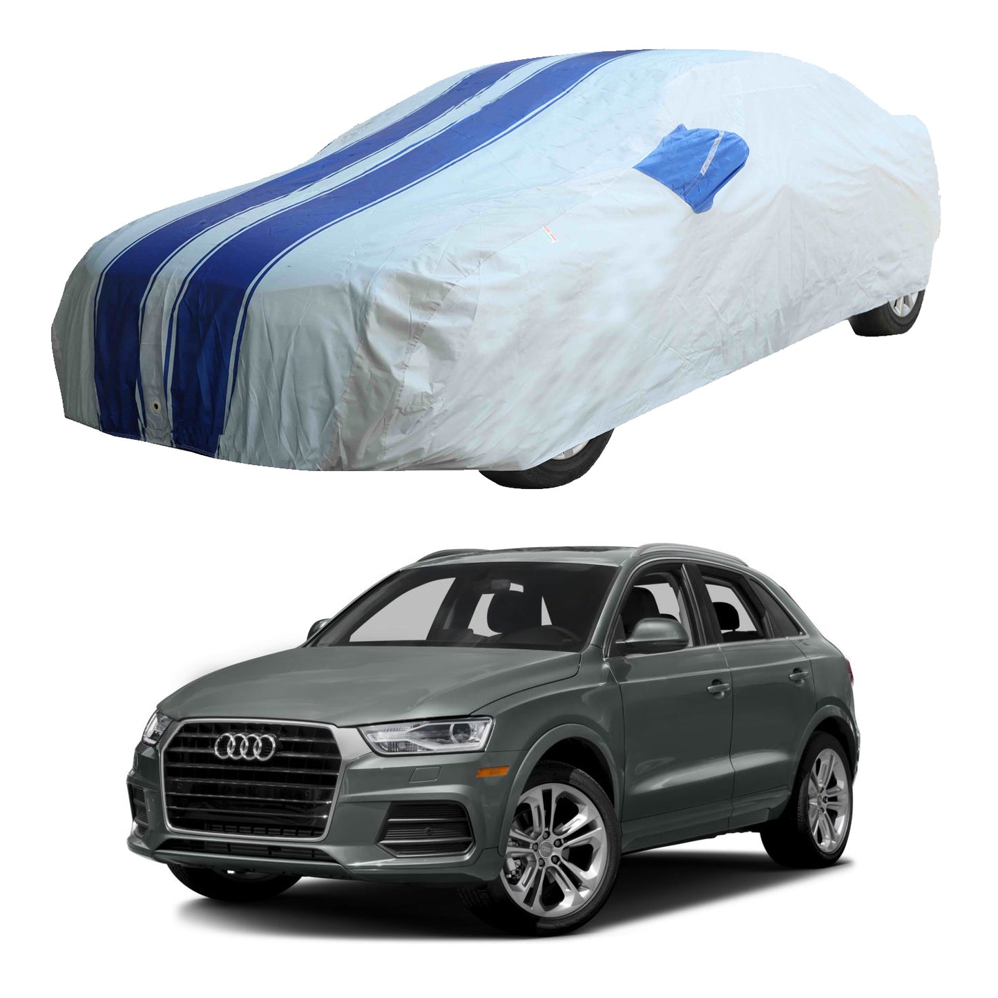 Oshotto 100% Blue dustproof and Water Resistant Car Body Cover with Mirror Pockets For Audi Q3