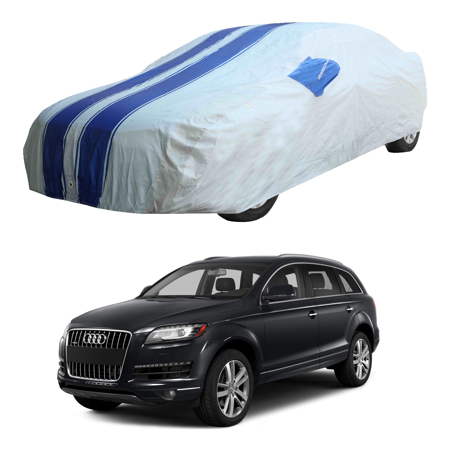 Oshotto 100% Blue dustproof and Water Resistant Car Body Cover with Mirror Pockets For Audi Q7 (2008-2017)