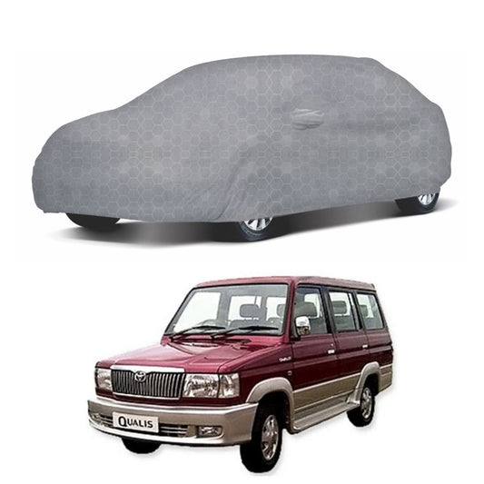 Oshotto 100% Dust Proof, Water Resistant Grey Car Body Cover with Mirror Pocket For Toyota Qualis