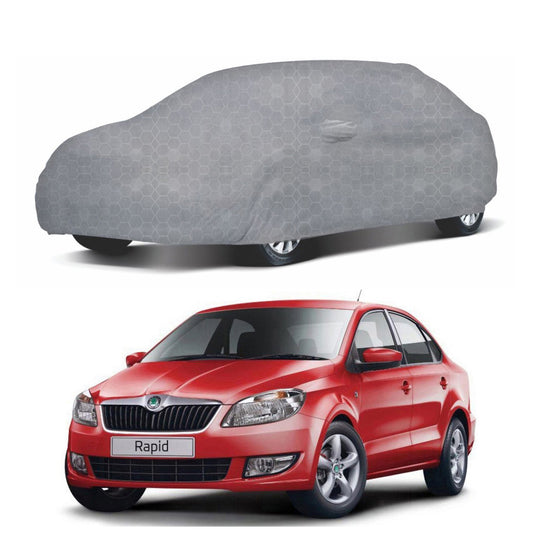 Oshotto 100% Dust Proof, Water Resistant Grey Car Body Cover with Mirror Pocket For Skoda Rapid