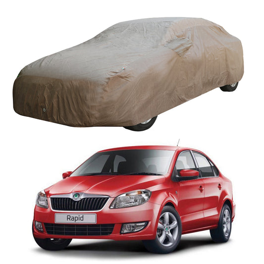 Oshotto Brown 100% Waterproof Car Body Cover with Mirror Pockets For Skoda Rapid