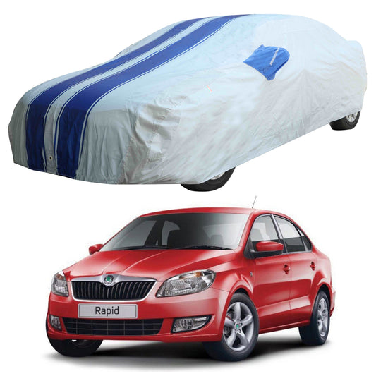 Oshotto 100% Blue dustproof and Water Resistant Car Body Cover with Mirror Pockets For Skoda Rapid