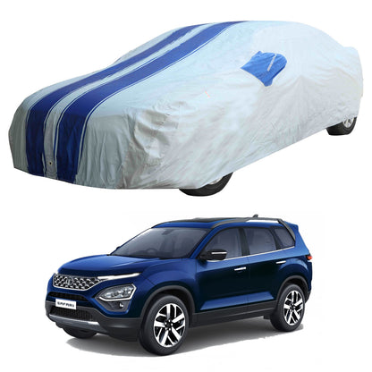 Oshotto 100% Blue dustproof and Water Resistant Car Body Cover with Mirror Pockets For Tata Safari 2021-2023