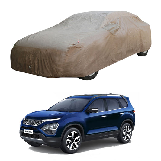 Oshotto Brown 100% Waterproof Car Body Cover with Mirror Pockets For Tata Safari 2021-2023