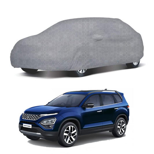 Oshotto 100% Dust Proof, Water Resistant Grey Car Body Cover with Mirror Pocket For Tata Safari 2021-2023