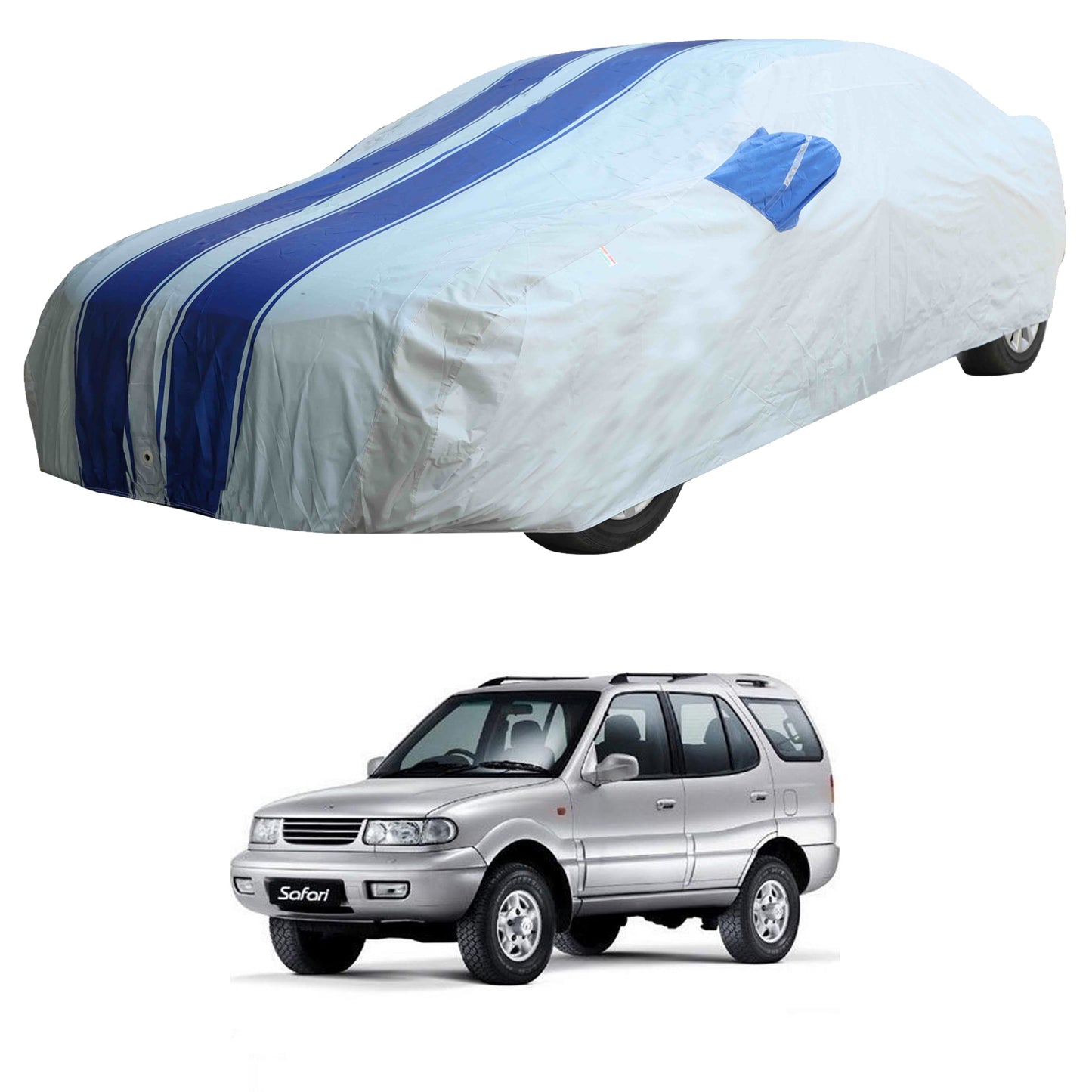 Oshotto 100% Blue dustproof and Water Resistant Car Body Cover with Mirror Pockets For Tata Safari/Storm