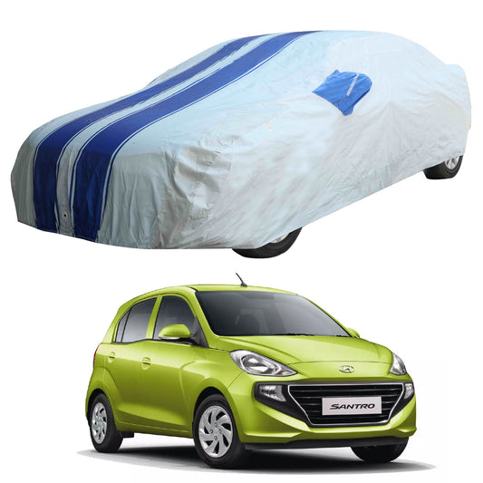 Oshotto 100% Blue dustproof and Water Resistant Car Body Cover with Mirror Pockets For Hyundai Santro 2018-2023