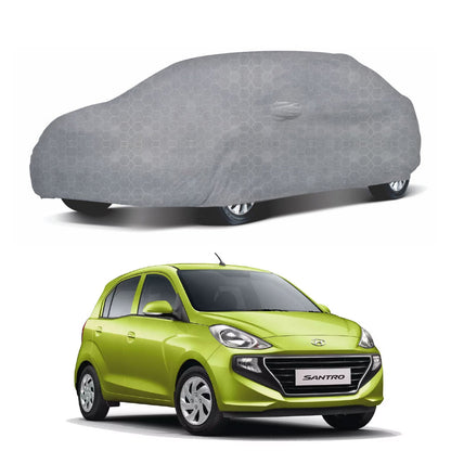 Oshotto 100% Dust Proof, Water Resistant Grey Car Body Cover with Mirror Pocket For Hyundai Santro 2018-2023