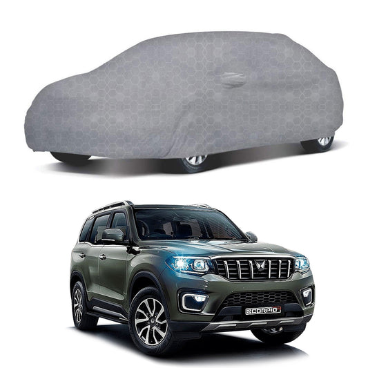 Oshotto 100% Dust Proof, Water Resistant Grey Car Body Cover with Mirror Pocket For Mahindra Scorpio N 2022 Onwards