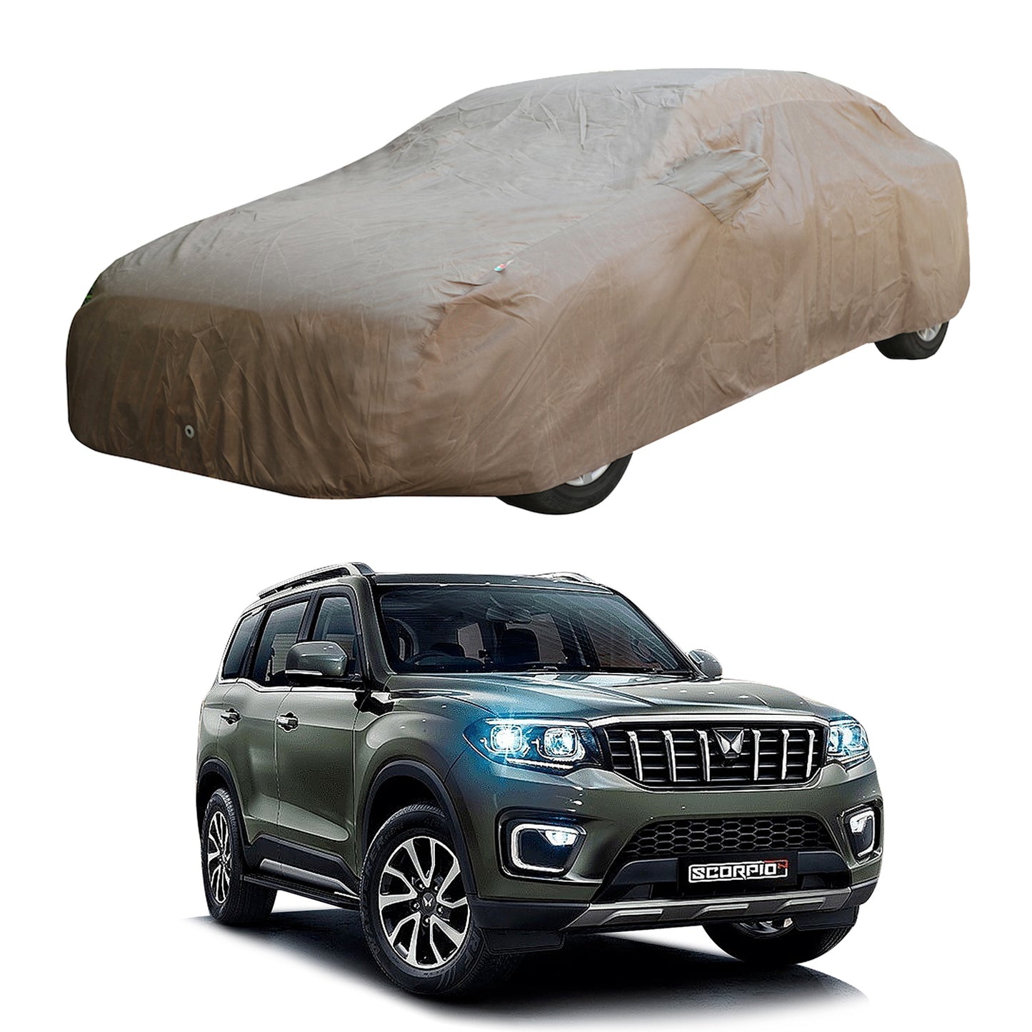 Oshotto Brown 100% Waterproof Car Body Cover with Mirror Pockets For Mahindra Scorpio N 2022 Onwards