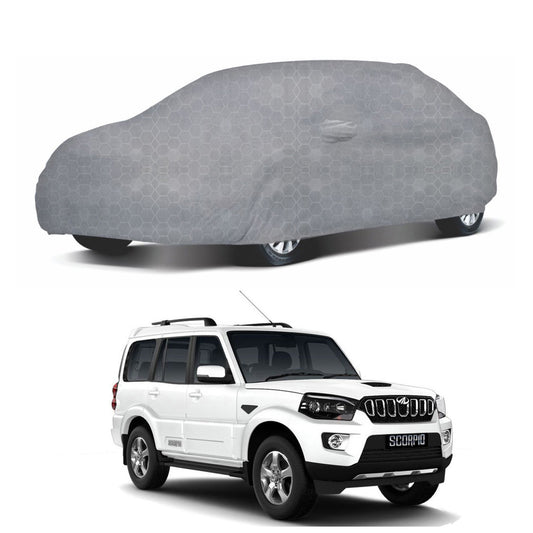 Oshotto 100% Dust Proof, Water Resistant Grey Car Body Cover with Mirror Pocket For Mahindra Scorpio