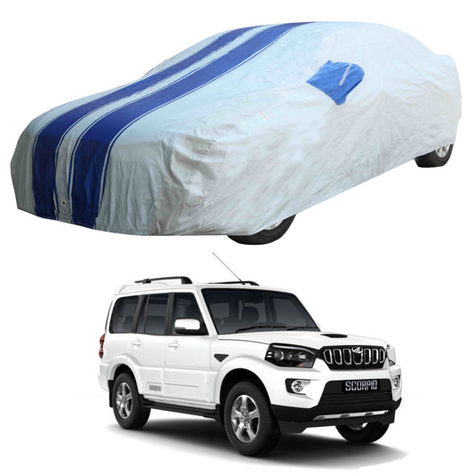 Oshotto 100% Blue dustproof and Water Resistant Car Body Cover with Mirror Pockets For Mahindra Scorpio