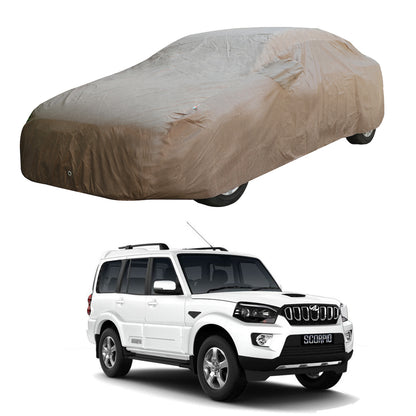 Oshotto Brown 100% Waterproof Car Body Cover with Mirror Pockets For Mahindra Scorpio