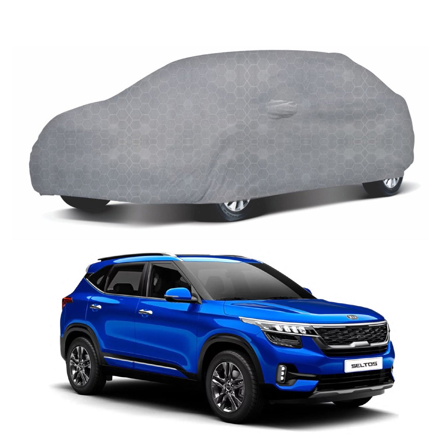 Oshotto 100% Dust Proof, Water Resistant Grey Car Body Cover with Mirror Pocket For KIA Seltos