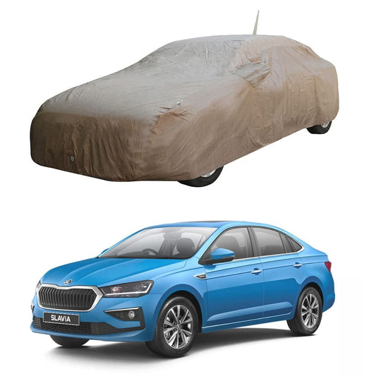 Oshotto Brown 100% Waterproof Car Body Cover with Mirror Pockets For Skoda Slavia