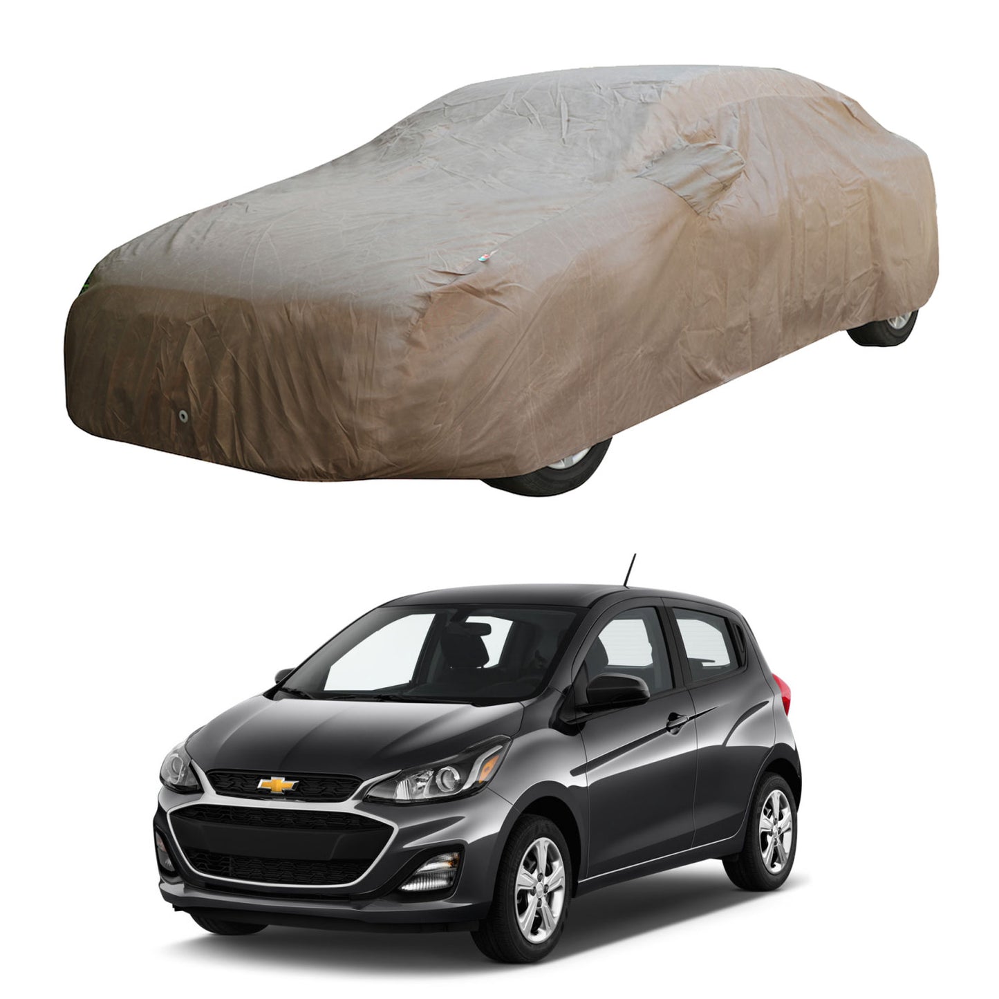 Oshotto Brown 100% Waterproof Car Body Cover with Mirror Pockets For Chevrolet Spark