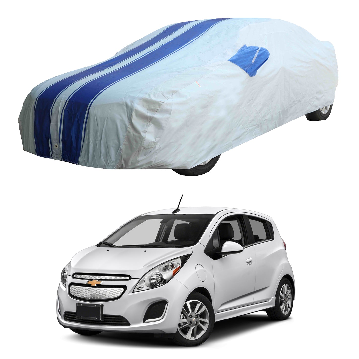 Oshotto 100% Blue dustproof and Water Resistant Car Body Cover with Mirror Pockets For Chevrolet Spark