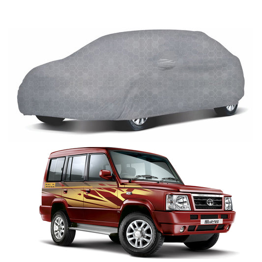 Oshotto 100% Dust Proof, Water Resistant Grey Car Body Cover with Mirror Pocket For Tata Sumo/Victa