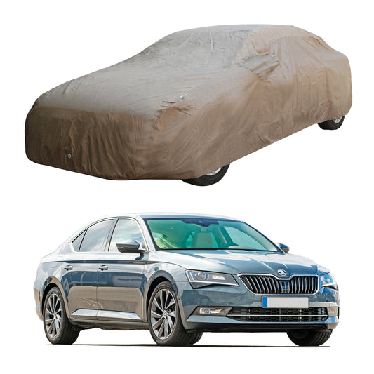 Oshotto Brown 100% Waterproof Car Body Cover with Mirror Pockets For Skoda Superb