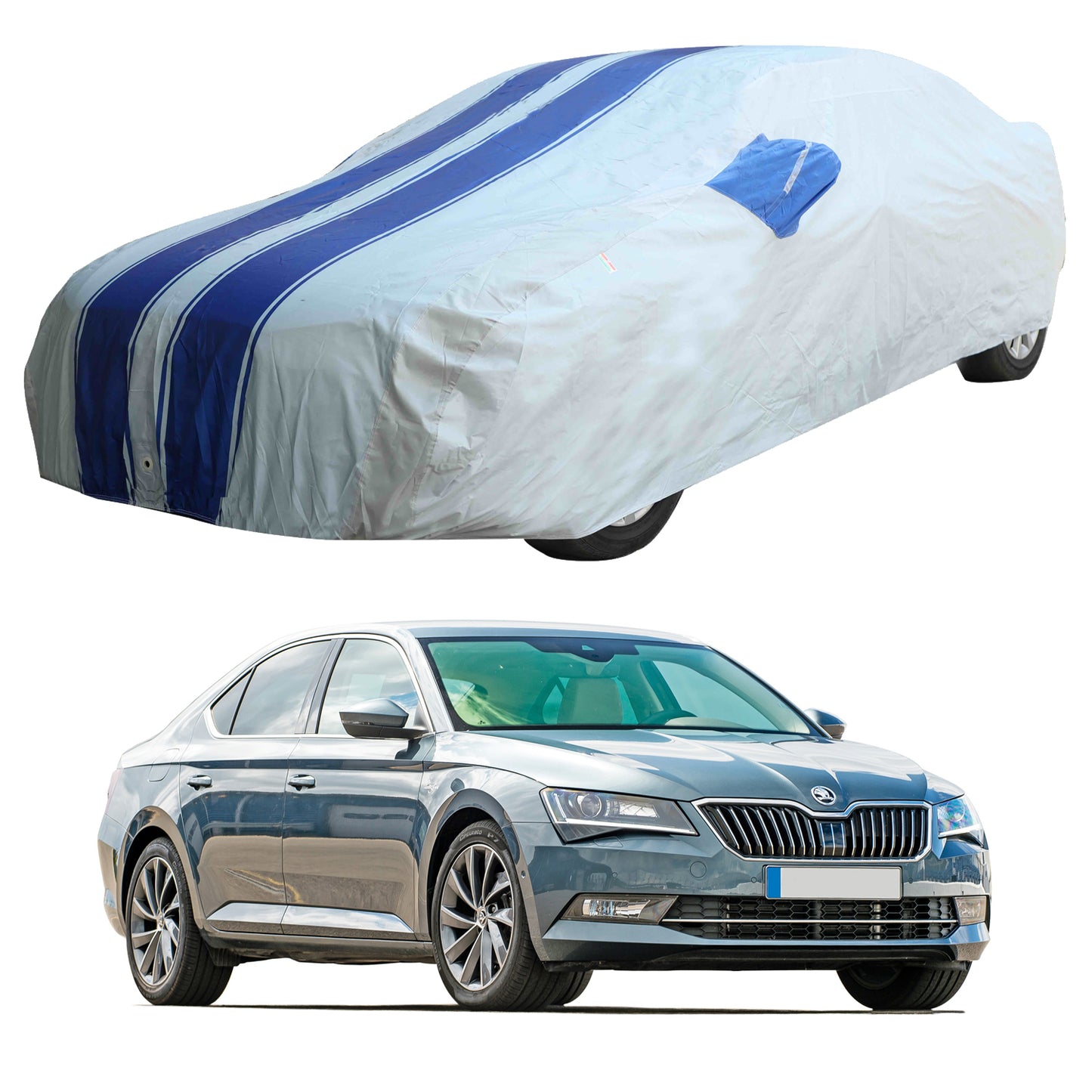 Oshotto 100% Blue dustproof and Water Resistant Car Body Cover with Mirror Pockets For Skoda Superb