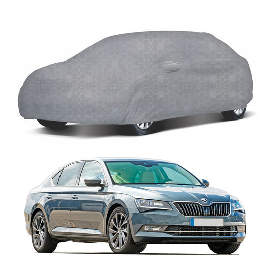 Oshotto 100% Dust Proof, Water Resistant Grey Car Body Cover with Mirror Pocket For Skoda Superb