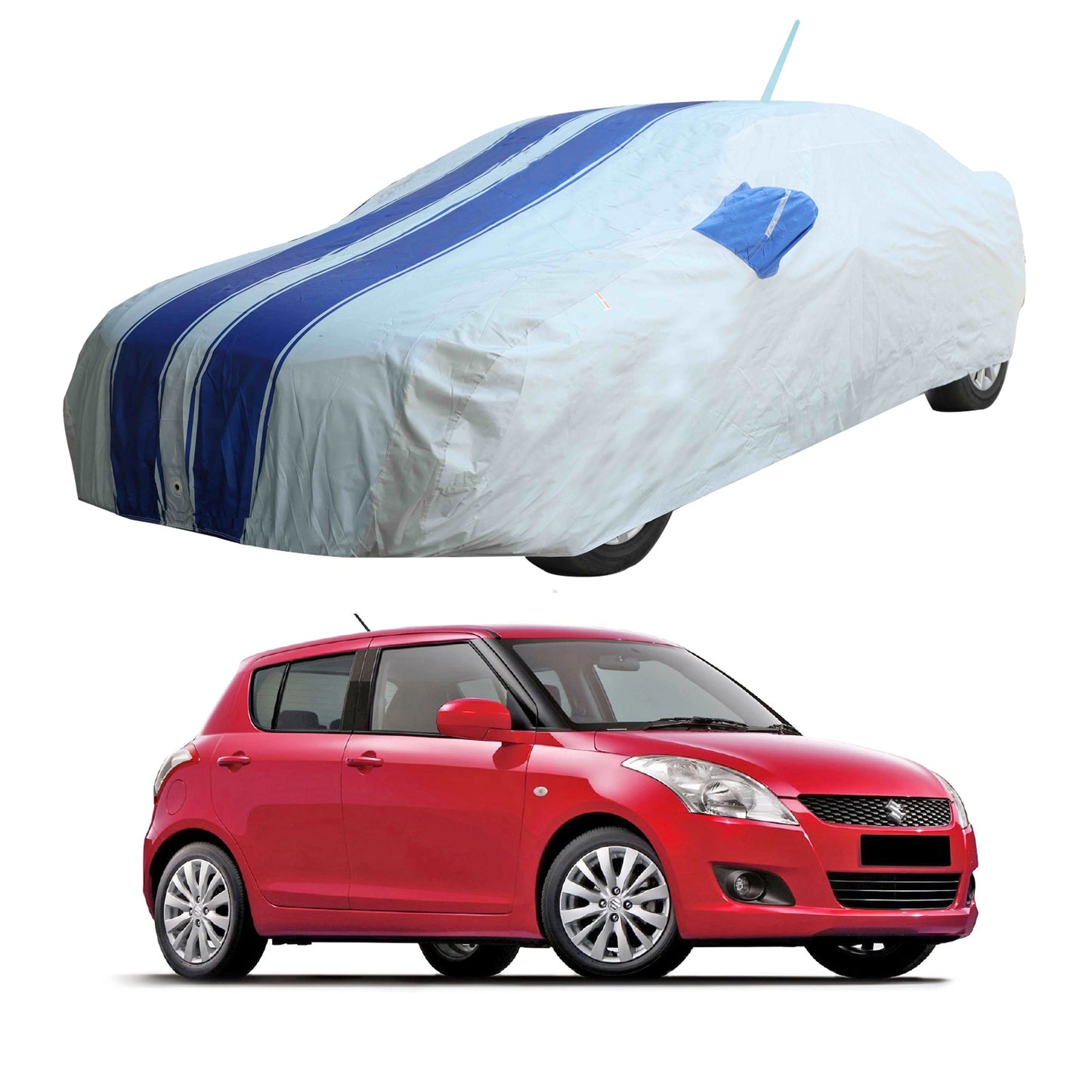 Oshotto 100% Blue dustproof and Water Resistant Car Body Cover with Mirror & Antenna Pockets For Maruti Suzuki Swift 2011-2023