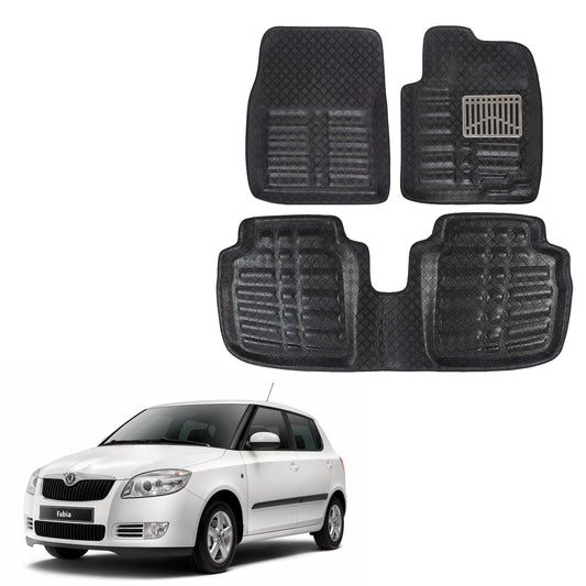 Oshotto 4D Artificial Leather Car Floor Mats For Skoda Fabia - Set of 3 (2 pcs Front & one Long Single Rear pc) - Black