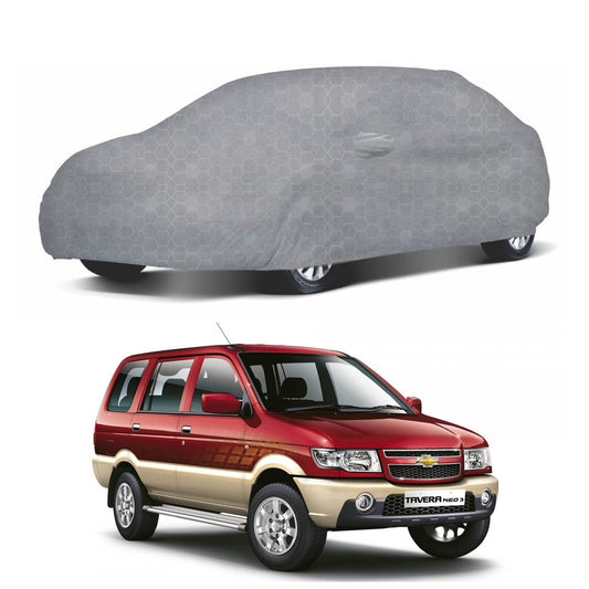 Oshotto 100% Dust Proof, Water Resistant Grey Car Body Cover with Mirror Pocket For Chevrolet Tavera