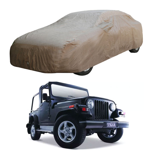 Oshotto Brown 100% Waterproof Car Body Cover with Mirror Pockets For Mahindra Thar