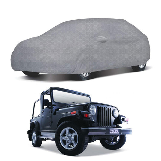 Oshotto 100% Dust Proof, Water Resistant Grey Car Body Cover with Mirror Pocket For Mahindra Thar